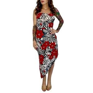 CACHE Vintage Y2k Asymmetrical Floral Zebra Strapless Sequin Formal Dress Sz 7 S